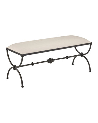 Agora Bench, Belgian Linen Weave, crafted in bronze and wrought iron