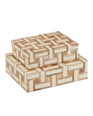 Aarna Cream Box Set of 2 in ivory and wood