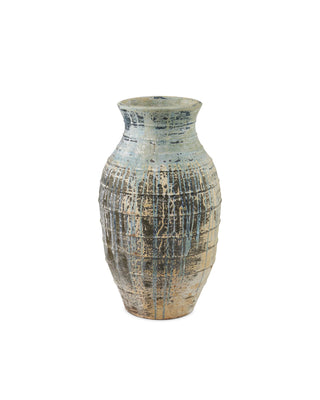 Ragusa Large Antique Blue Drip Urn in antique white and terracotta