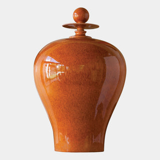 Happy Temple Jar, Orange, Tall, crafted in glazed and ceramic