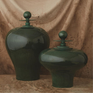 Happy Temple Jar, Emerald, Tall, styled in a room