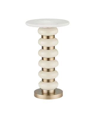 Lambent Peach Drinks Table in brushed brass and glass