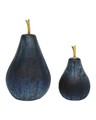 Glass Dark Blue Pear Set of 2 in brass