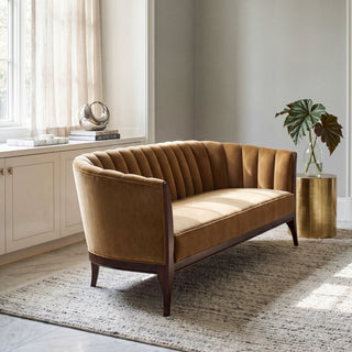 Connor Channel Back Sofa, Toast Velvet, styled in a room