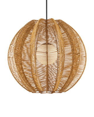 Barbary Fluted Outdoor Pendant in black and all-weather wicker