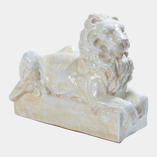 Lion Sculpture in antique white glaze and terracotta ceramic