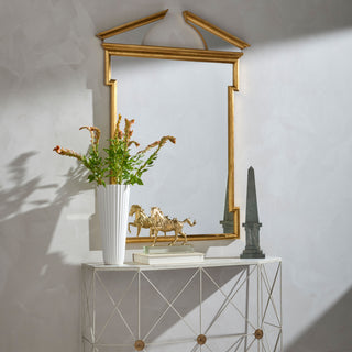 Broken Pediment Mirror, Gold Leaf, styled in a room
