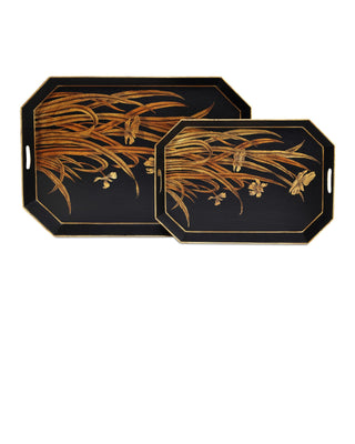 Glasshouse Tole Tray Set of 2 in black and gold