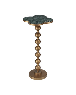 Quatrefoil Green Accent Table in brass and marble