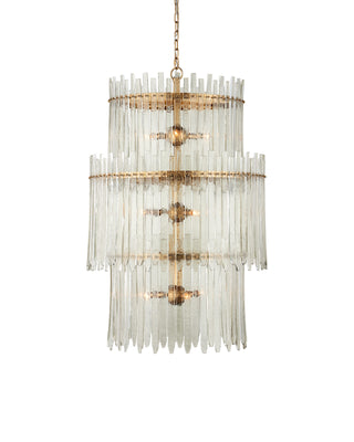 Electra Three-Tier Chandelier in antique brass and glass