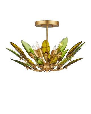 Selavy Semi-Flush Mount in green and contemporary gold leaf