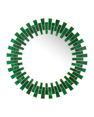 Glasdele Emerald Round Mirror in green and antique brass