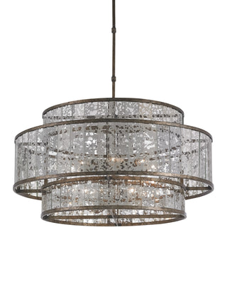 Fantine Large Chandelier in antique mirror and pyrite bronze