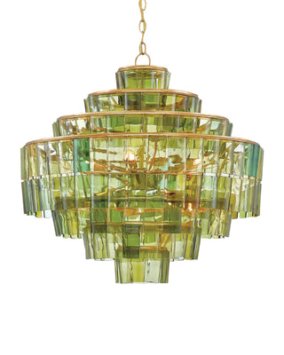 Sommelier Green Chandelier in recycled bottle glass and wrought iron