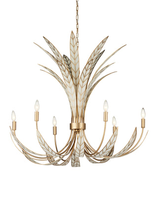 Foliatura Chandelier in antique brass and off-white