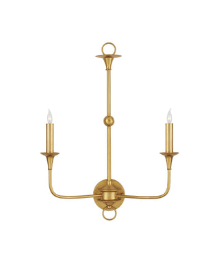 Nottaway Gold Double-Light Wall Sconce in contemporary gold leaf and wrought iron