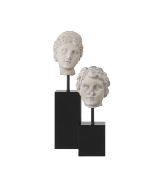 Venus Head on Stand Set of 2 in beige and pale gray
