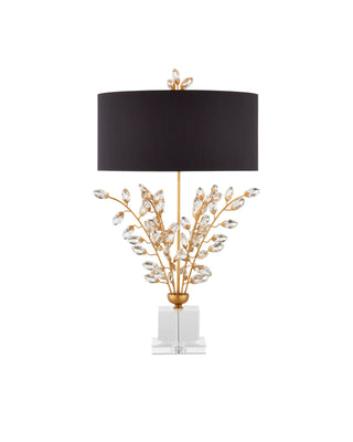 Forget-Me-Not Gold Table Lamp in chinois gold leaf and crystal