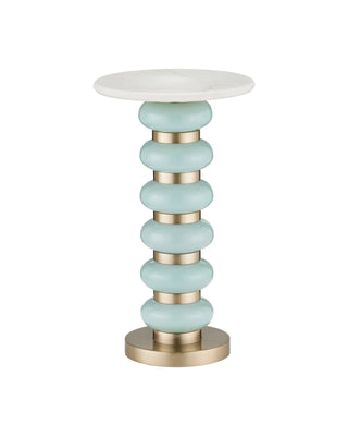 Lambent Turquoise Drinks Table in brushed brass and glass