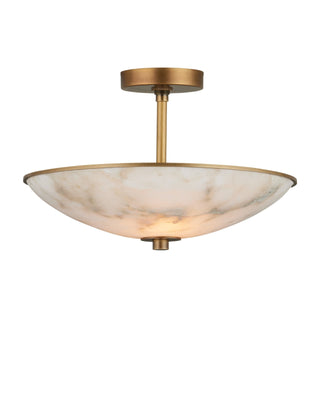 Volterra Small Semi-Flush Mount in antique brass and alabaster
