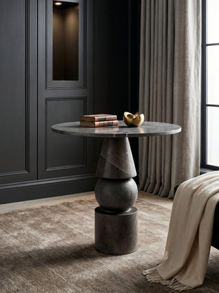 Cargo Table, Graffito Marble, styled in a room