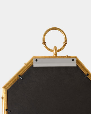 Octagonal Bamboo Mirror w/Candleholder, Gold, back view