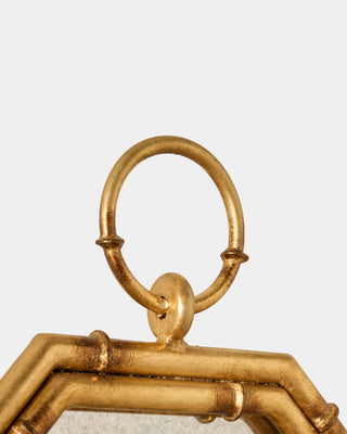 Octagonal Bamboo Mirror w/Candleholder, Gold, corner detail