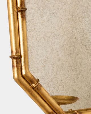 Octagonal Bamboo Mirror w/Candleholder, Gold, texture detail