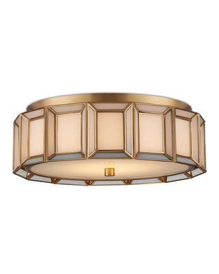 Daze White Flush Mount in antique brass and hand-painted glass