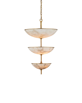 Volterra Three-Tier Chandelier in antique brass and alabaster