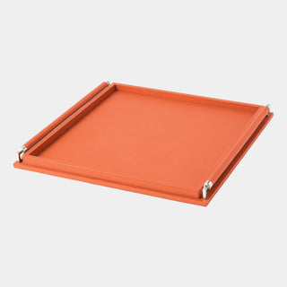Sheathed Leather Handle Tray, Coral, crafted in metal detail
