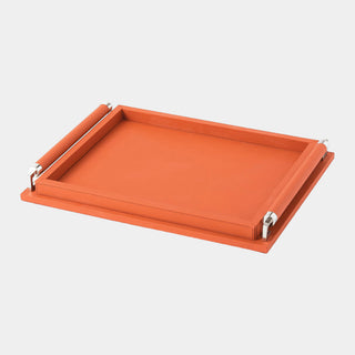 Boden Leather Handle Rectangle Tray, Coral, crafted in MDF