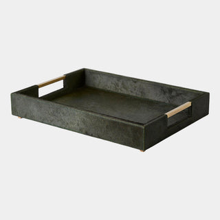 Posh Tray, Hair, On, Hide Green, crafted in antiqued brass and hair-on-hide leather