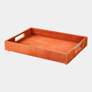 Posh Tray, Rust Suede, crafted in antiqued brass and rust suede leather