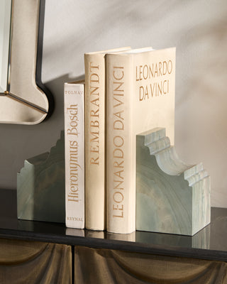 Arch Bookends, Green, styled in a room