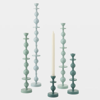 Bobbin Totem Candlesticks, Green, shown as a set