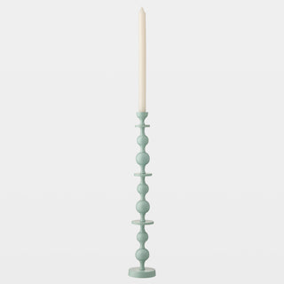 Bobbin Totem Candlesticks, Green, crafted in cast aluminum