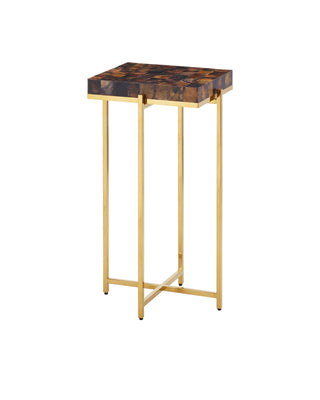Casey Brown Accent Table in brass and pen shell