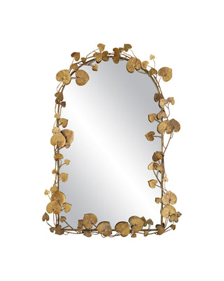Vinna Arch Brass Leaves Mirror in cast aluminum and wood