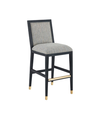 Santos Vintage Navy Bar Stool, Barrett Dusk, crafted in satin brass and mahogany
