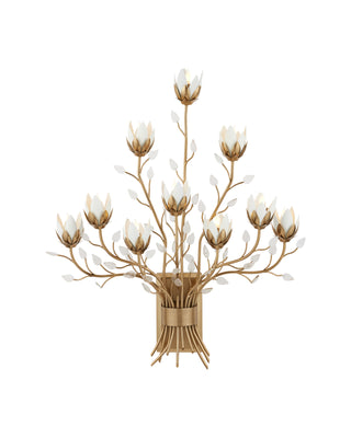 Star Magnolia Wall Sconce in antique brass and white
