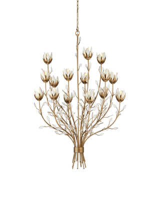 Star Magnolia Large Chandelier in antique brass and white