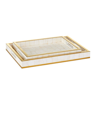 Casey Mother of Pearl Tray Set of 2 in brass and stainless steel