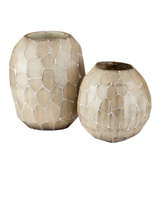 Runnell Glass Vase Set of 2 in white and beige