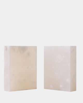 Barakoa Bookends, Alabaster, White, corner detail