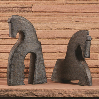Cheval Short Wooden Sculpture, styled in a room