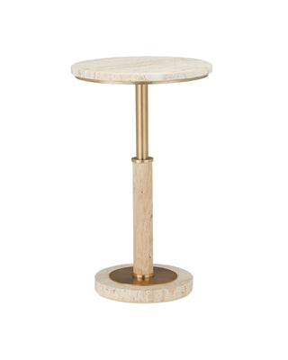 Miles Travertine Accent Table in polished brass