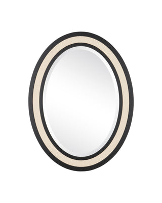 Deanna Ivory Raffia Oval Mirror in black and okoume veneer