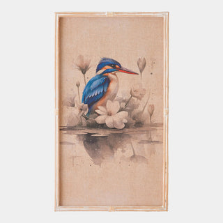 Blue Kingfisher Wall Art in fir and linen