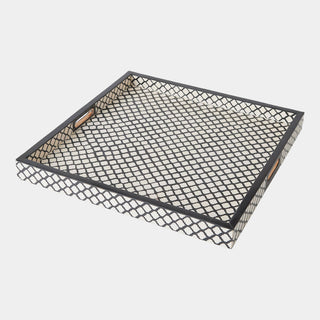 Moroccan Resin Square Tray, Black/White, crafted in white pattern
